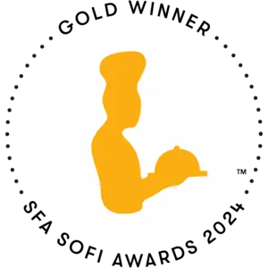 Gold Winner badge for SFA SOFI Awards 2024 with a yellow figure silhouette.